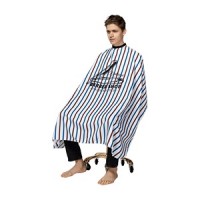 Пеньюар BARBER белый с синие и красной полоской с картинкой шаветки и надпись Barbershop